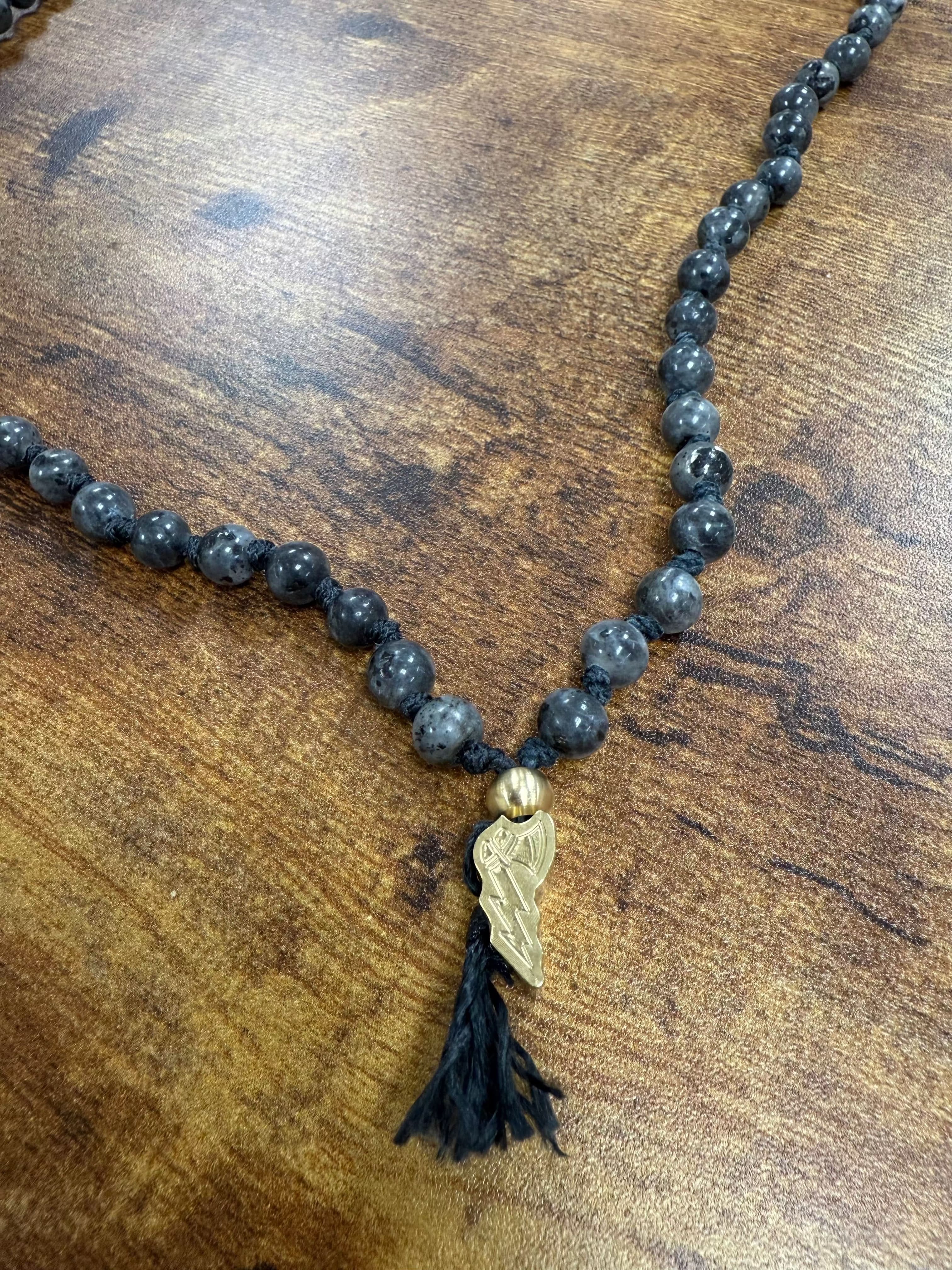 Defy Tomahawk Prayer Style Mala - Larvikite - We Defy The Norm