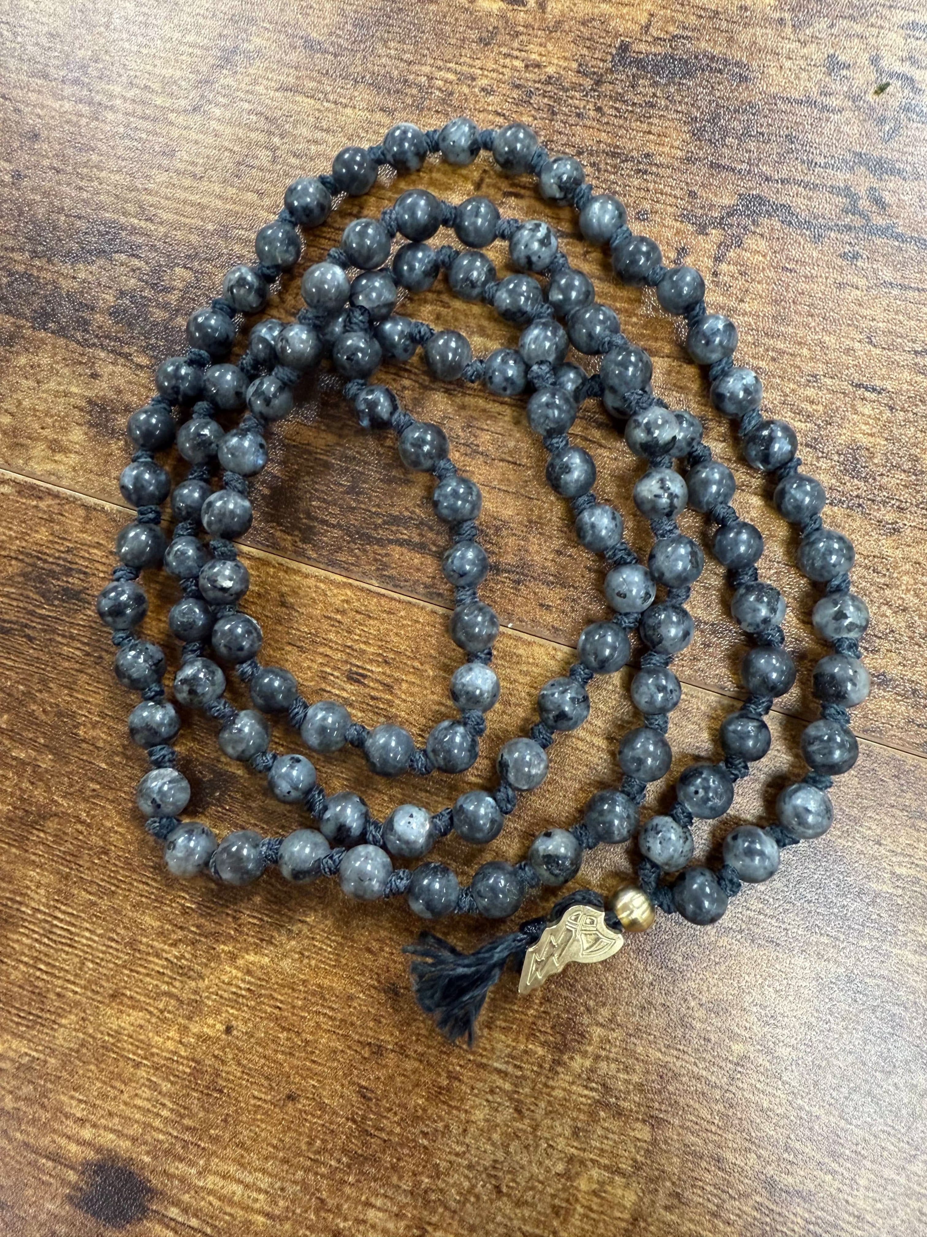 Defy Tomahawk Prayer Style Mala - Larvikite - We Defy The Norm