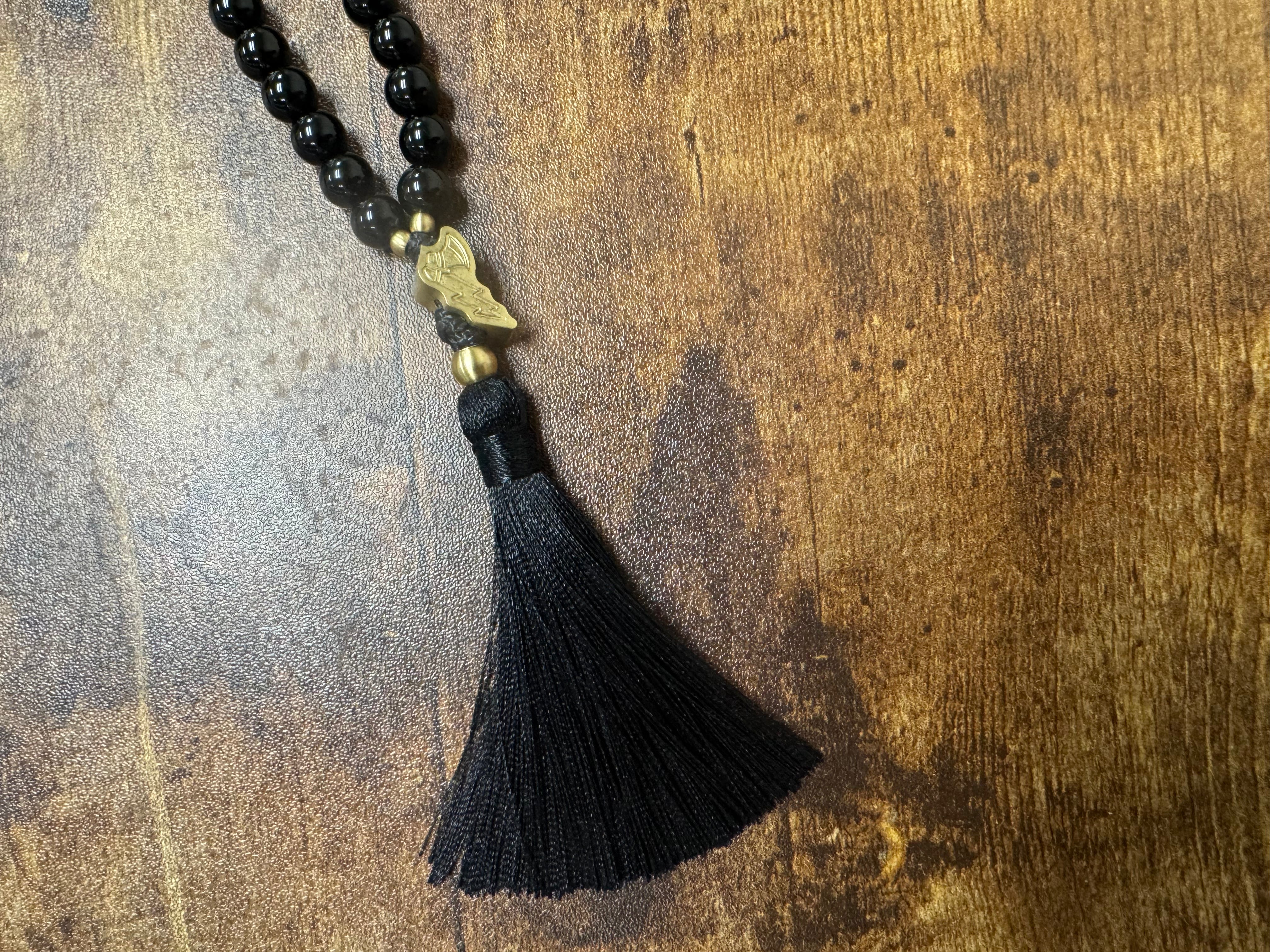 Defy Tomahawk Prayer Style Mala - Obsidian