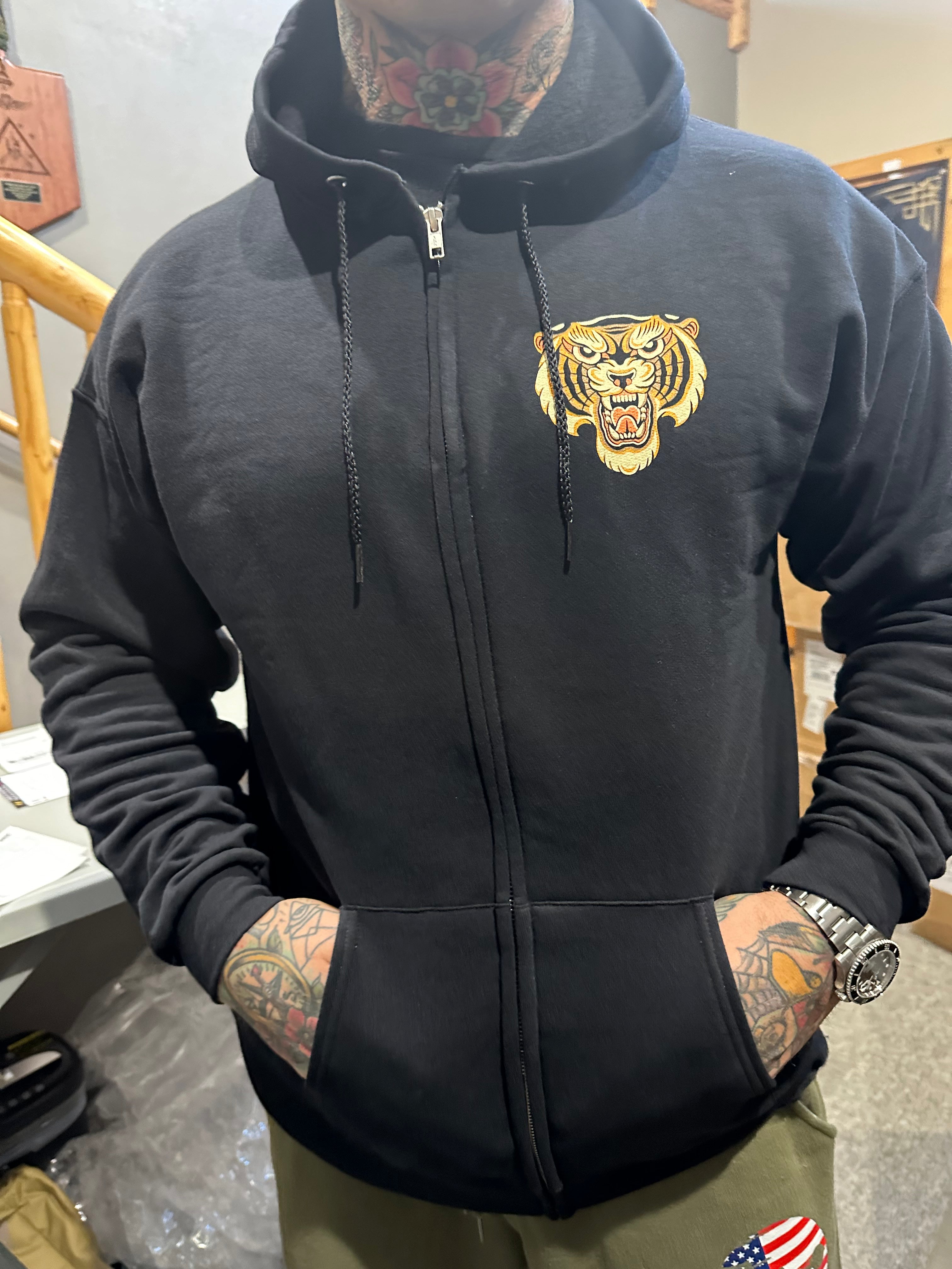 No Sacrifice Tiger Midweight Zip Up Hoodie Sweatshirt