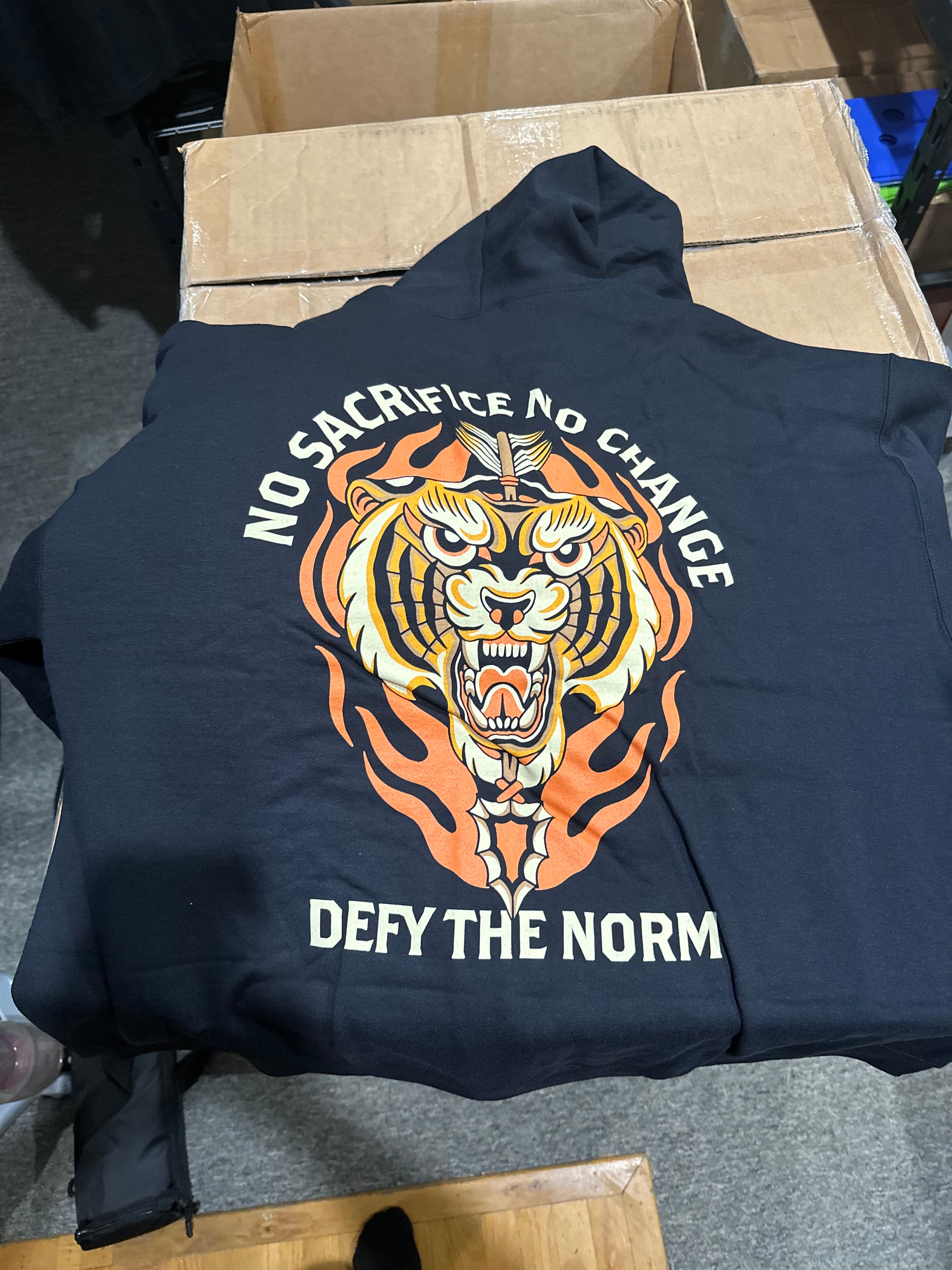 No Sacrifice Tiger Midweight Zip Up Hoodie Sweatshirt