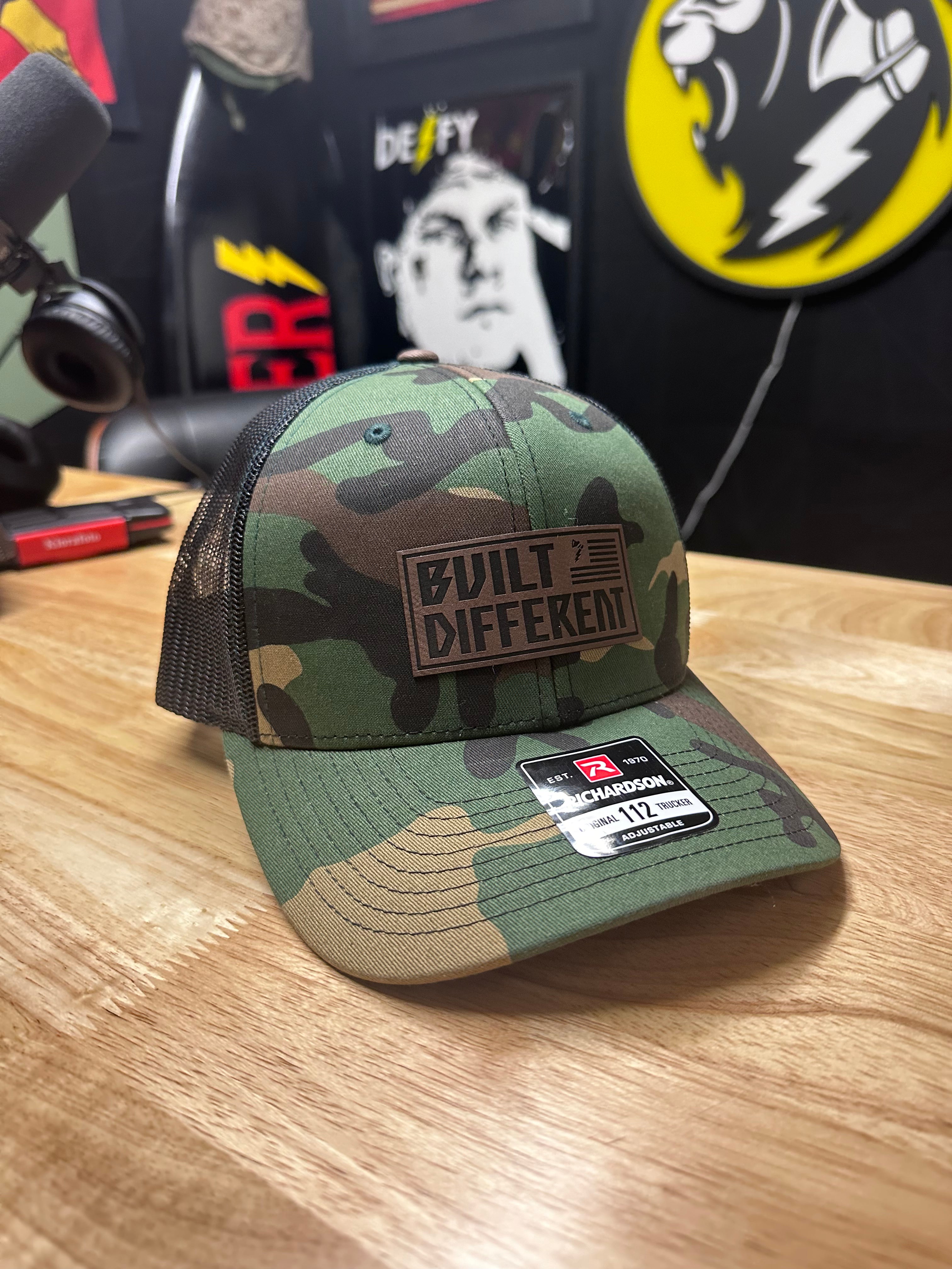 Built Different Leather Patch - Woodland Camo Snapback Hat