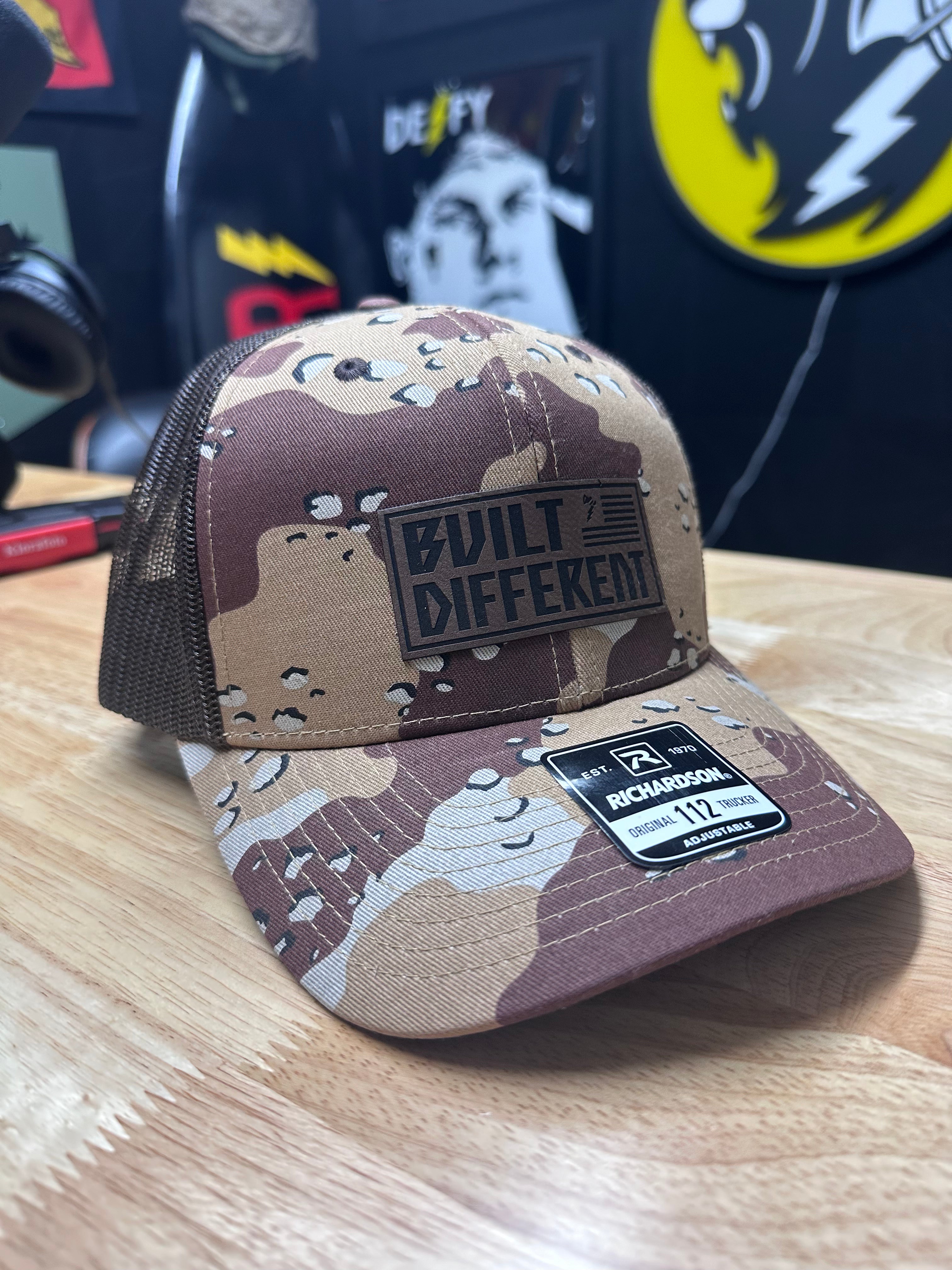 Built Different Leather Patch - Chocolate Chip Desert Snapback Hat