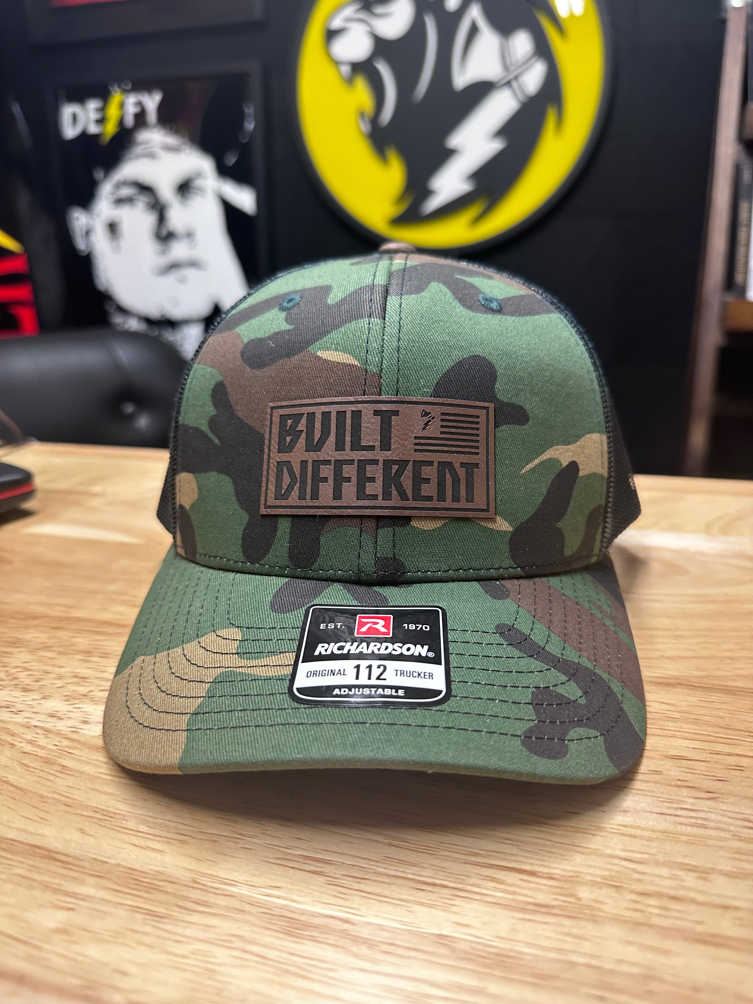 Built Different Leather Patch - Woodland Camo Snapback Hat