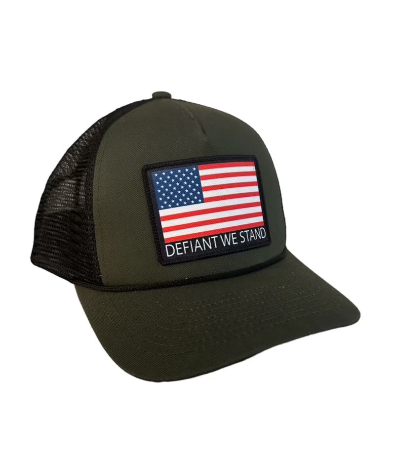 Defiant We Stand - OD Green Snapback Flag Hat